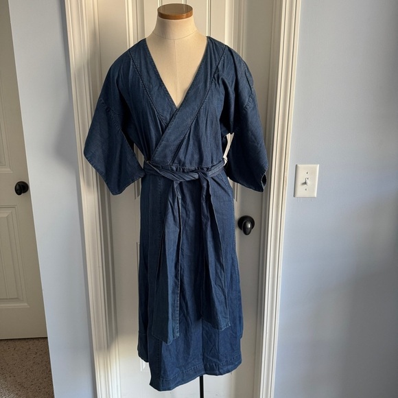 Warm Brand XS Blue Chambray Wrap Dress - Picture 1 of 10